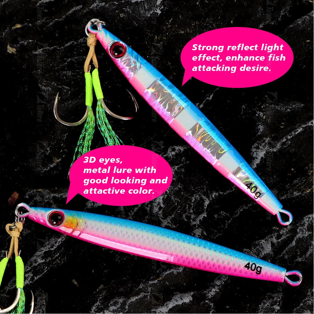 TOLU 2024 New 40g/60g/80g Fast Sinking Jigging Fishing Lure Laser Paper Coating Luminous Jig Lure Sea Fishing Trolling Jigging