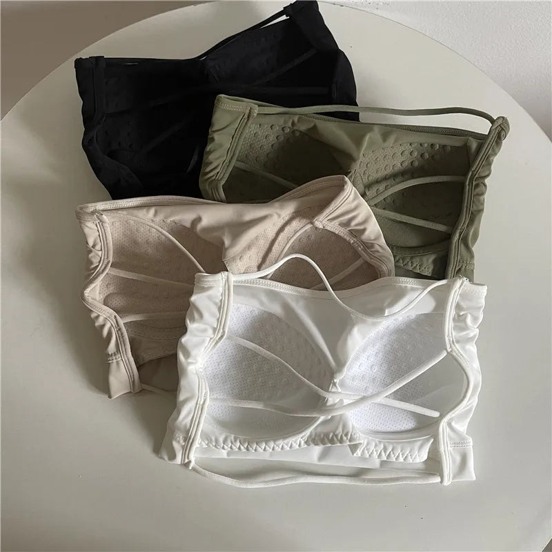 Seamless Tube Top Ice Silk Sexy Wrap Chest for Women Push Up  Bras Strapless Underwear Solid Color  Bralette Lingerie Tops
