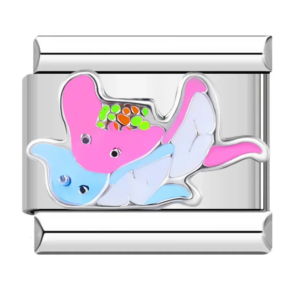 Hapiship 2023 Sweet Colour Star Dolphin Octopus Italian Charm Links Fit 9mm Stainless Steel Bracelet Jewelry DIY Making DJ596