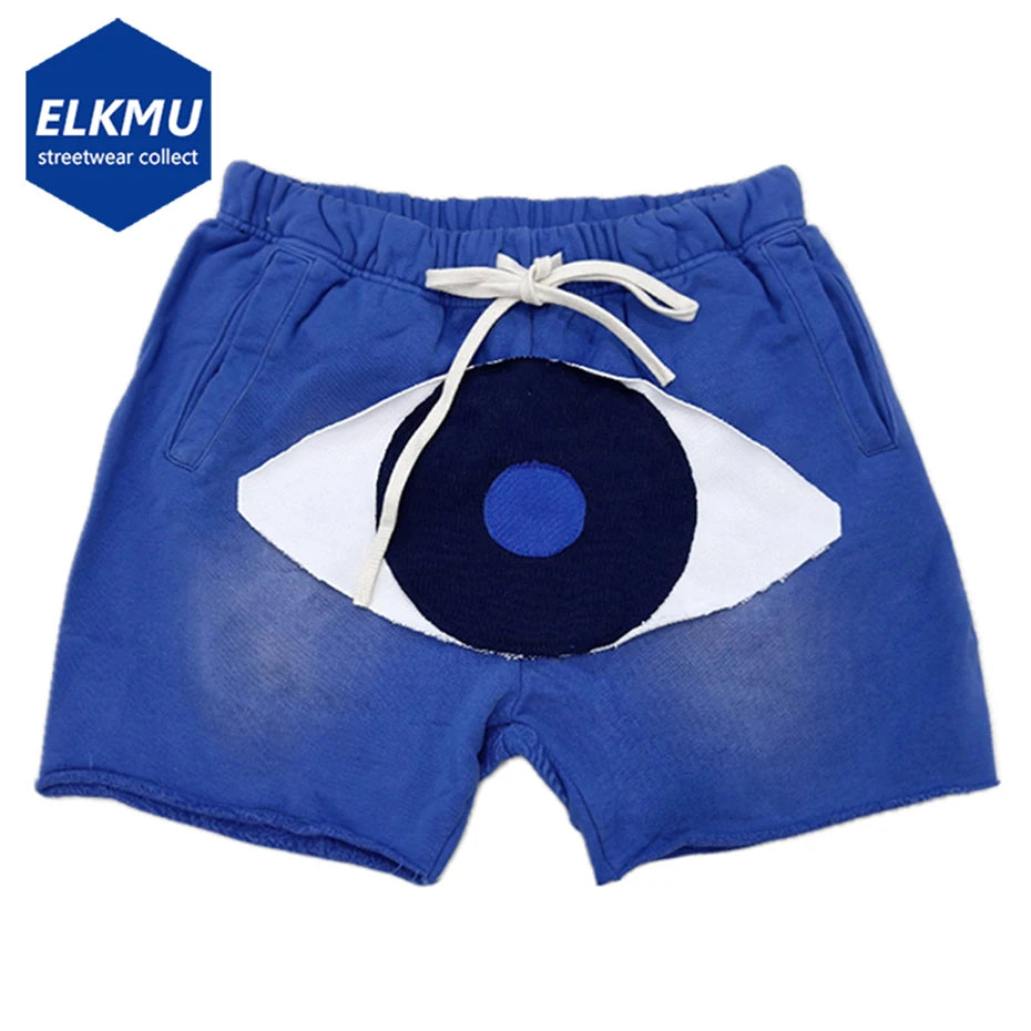 Eyes Patchwork Shorts Men Summer Vintage Shorts Streetwear Sweatshorts Harajuku Retro Shorts