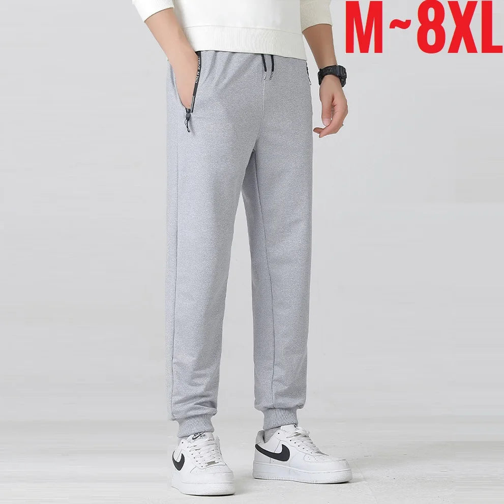 Herren Sommerhose große Größen, Kordelzug, Stretch, Sport-Jogger, Herren, große Übergröße, Reißverschlusstasche, 4XL 5XL 6XL 7XL 8XL, Grau, Schwarz