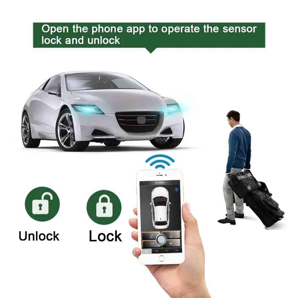Smartphone Car Alarm System, Compatível com iOS e Android Phone, Remoto Smart Key Car Start and Stop System, PKE Car