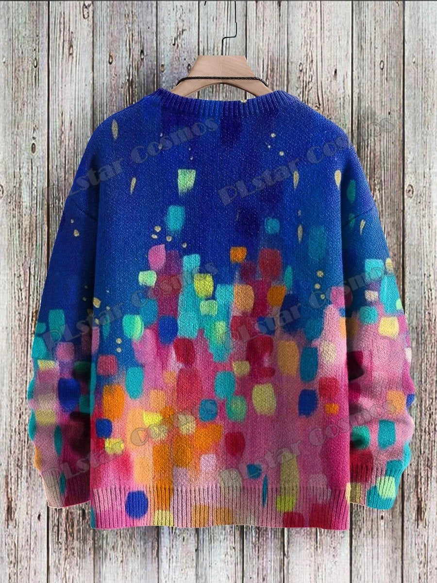 Abstract Art Girl Multicolor Pattern 3D Printed Men's Crewneck Knitted Pullover Winter Unisex Casual Knit Pullover Sweater ZZM47