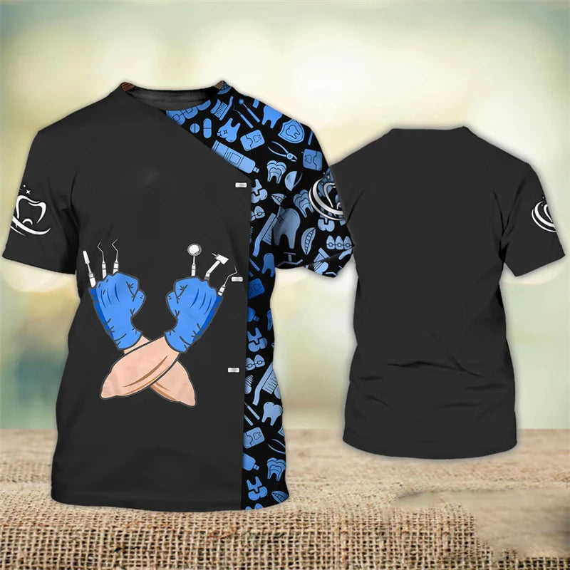Dentist Work Uniform Funny Cosplay T-shirt For Men Cute Novelty Tooth Design O-neck T Shirts Breathable Oversized Women Tee Top