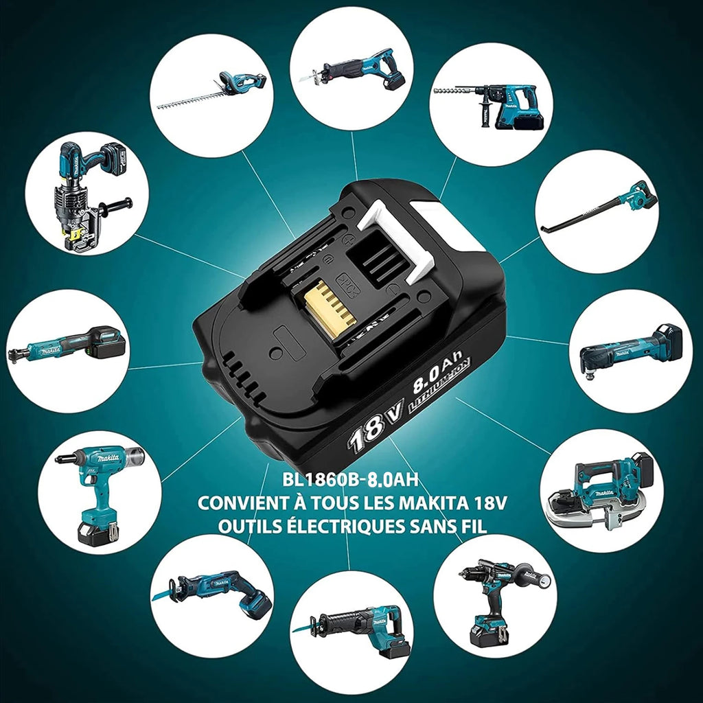 For Makita BL1830 Replacement Battery 18V 8000mAh Li-ion Compatible with BL1860 BL1850 BL1840B Power Tools + 6A Fast Charger