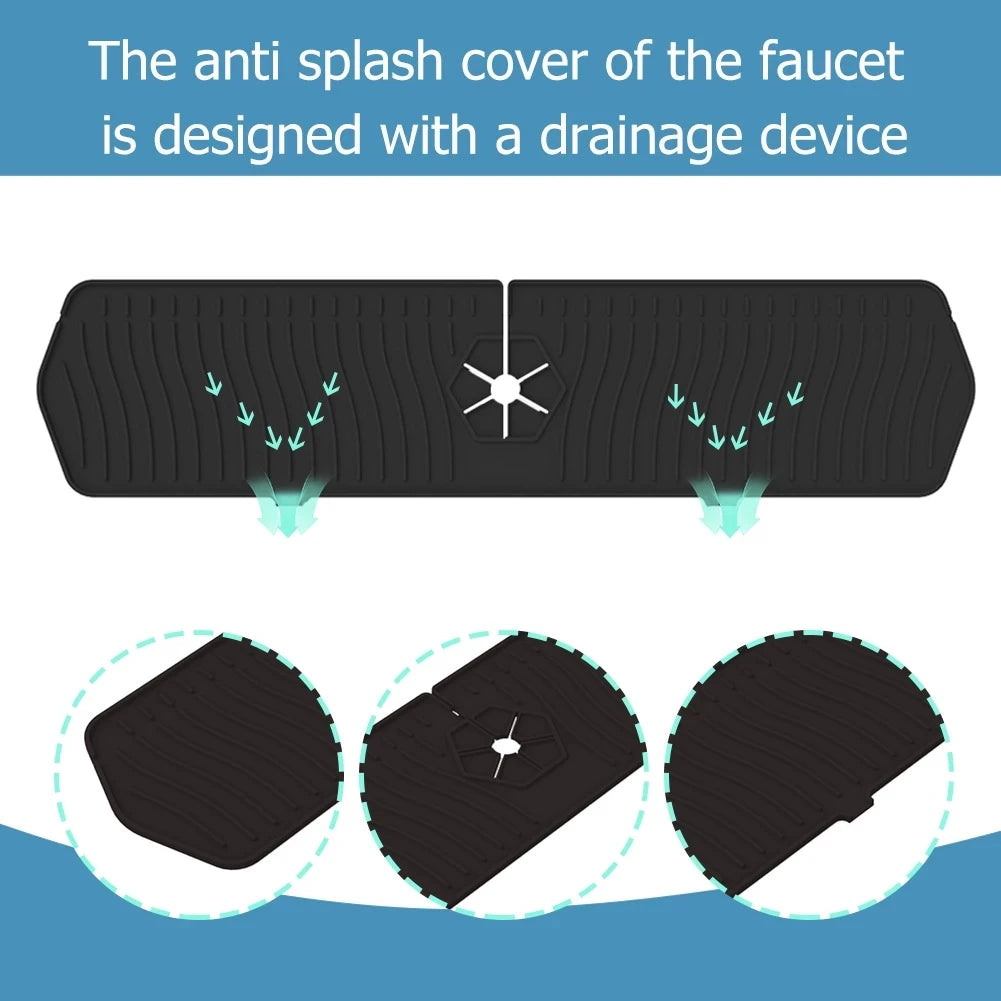 30/24 Inch Silicone Faucet Mat Sink Splash Guard Large Size Faucet Drain Drying Pad Countertop Protector for Bathroom Kitchen