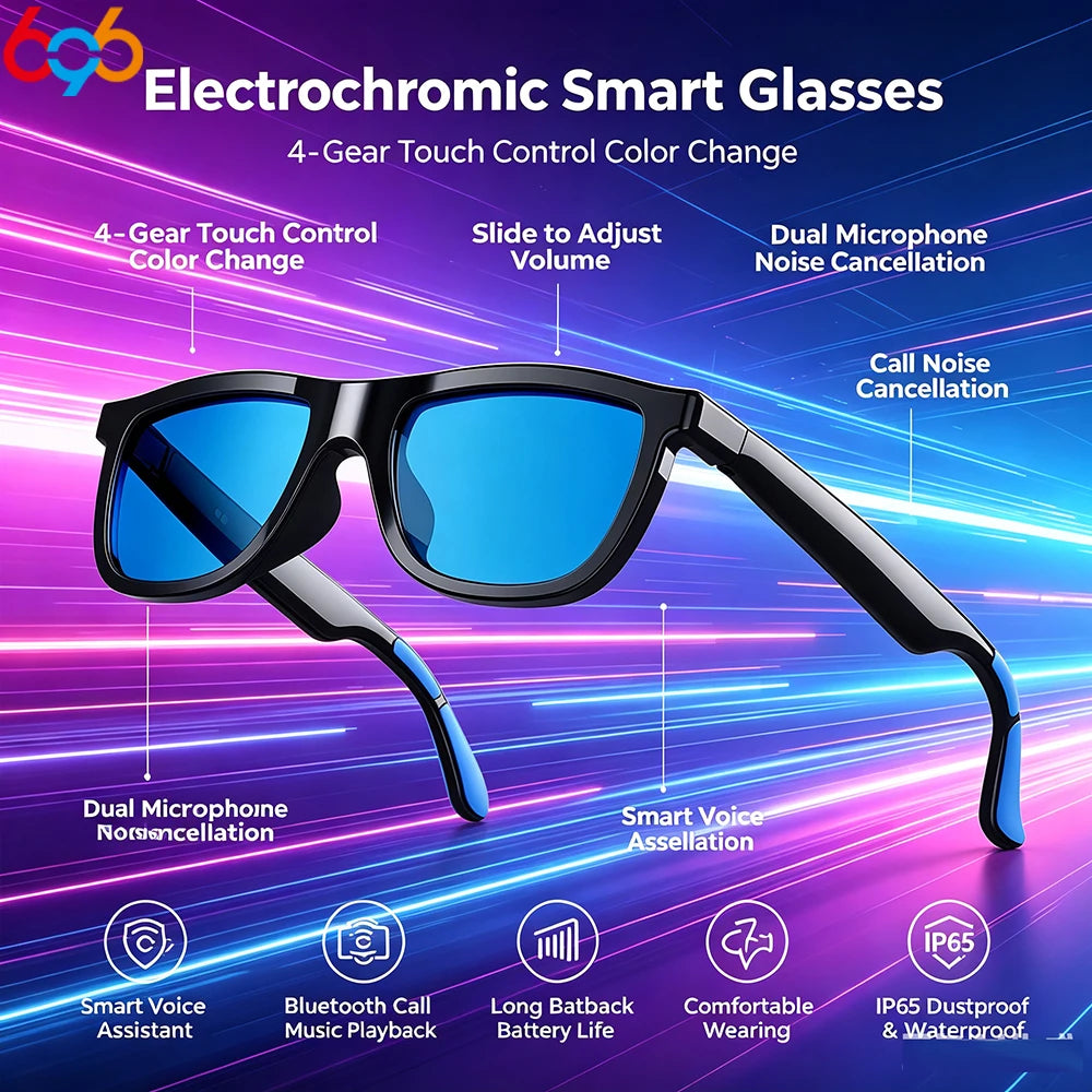 Smart Audio Glasses Touch To Color Changing IP65 AI Translation Sunglasses Noise-reducing HD Call Music Play Eyewear Men Women