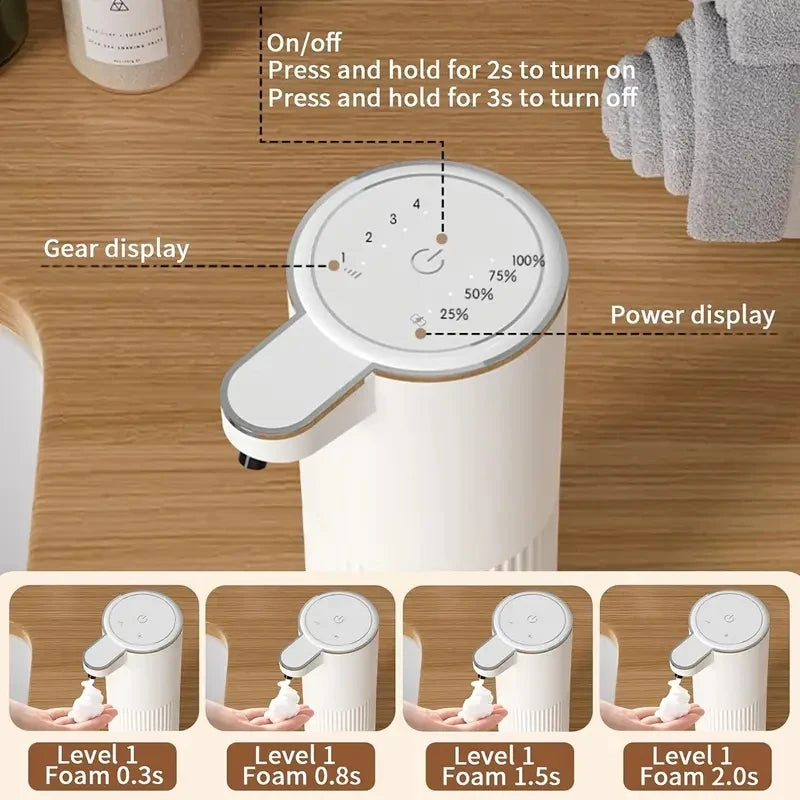 350ml Outomatiese Seepdispenser Raaklose Skuimdispenser 4 Vlak Muurgemonteerde Handevrye Outomaties vir Huis