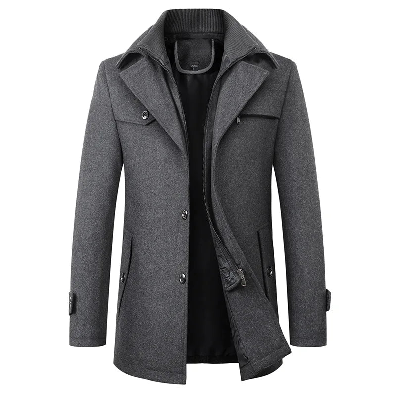 2025 Autumn Winter Middle-aged Coat Men Fashion Double Collar Cold-resistant Business Overcoat Thickened Wool Coat Men Clothing