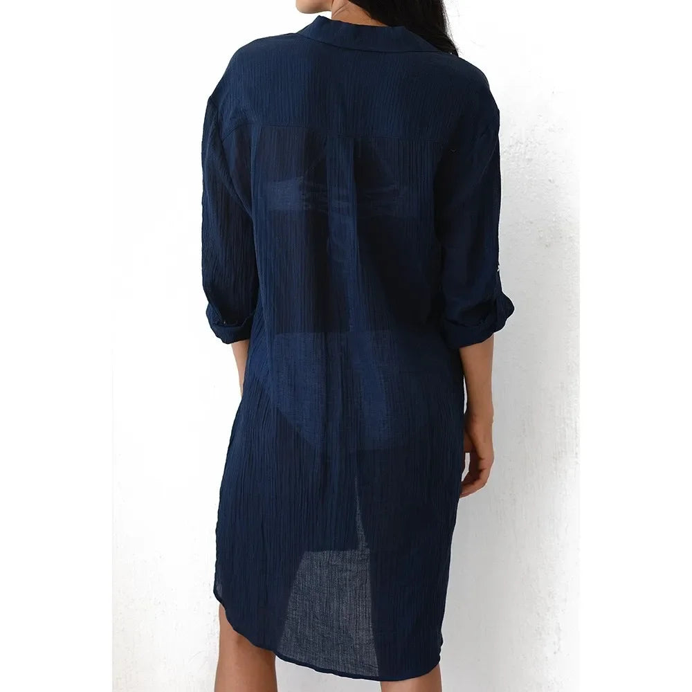 Cotton Tunics for Beach Women Swimsuit Cover-ups Woman Swimwear Beach Cover up Beachwear Mini Dress Saida de Praia