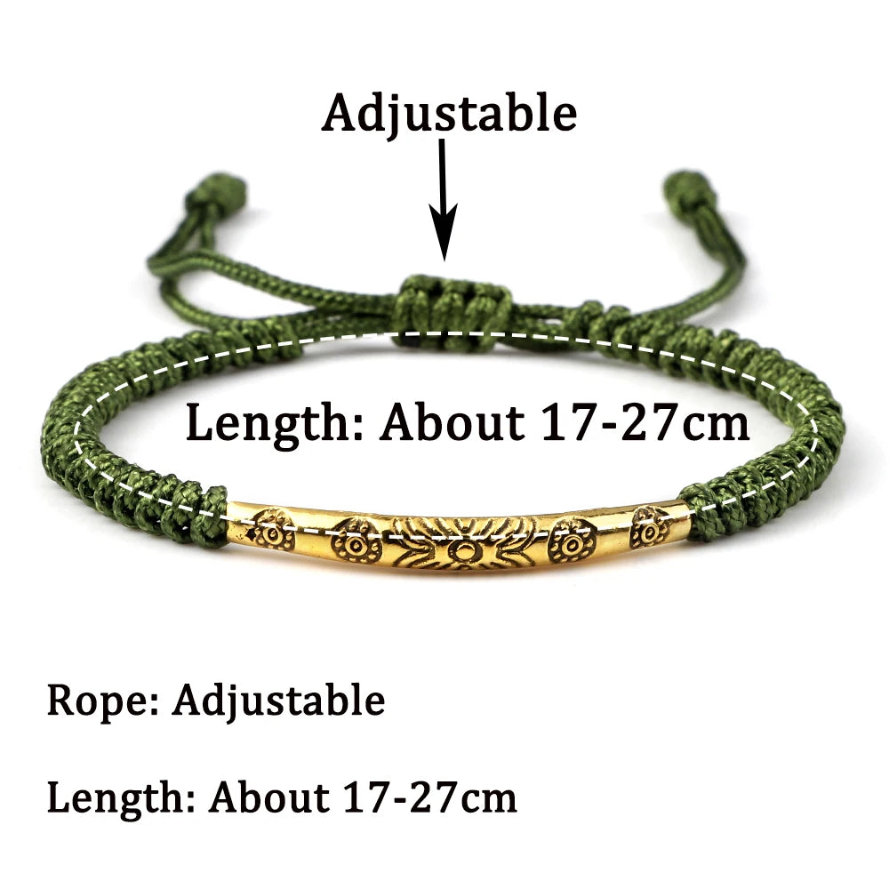Golden Color Long Tube Braided Bracelet Lucky Red Black Thread Handmade Adjustable Bangle Men Women Buddhism Jewelry Prayer Gift