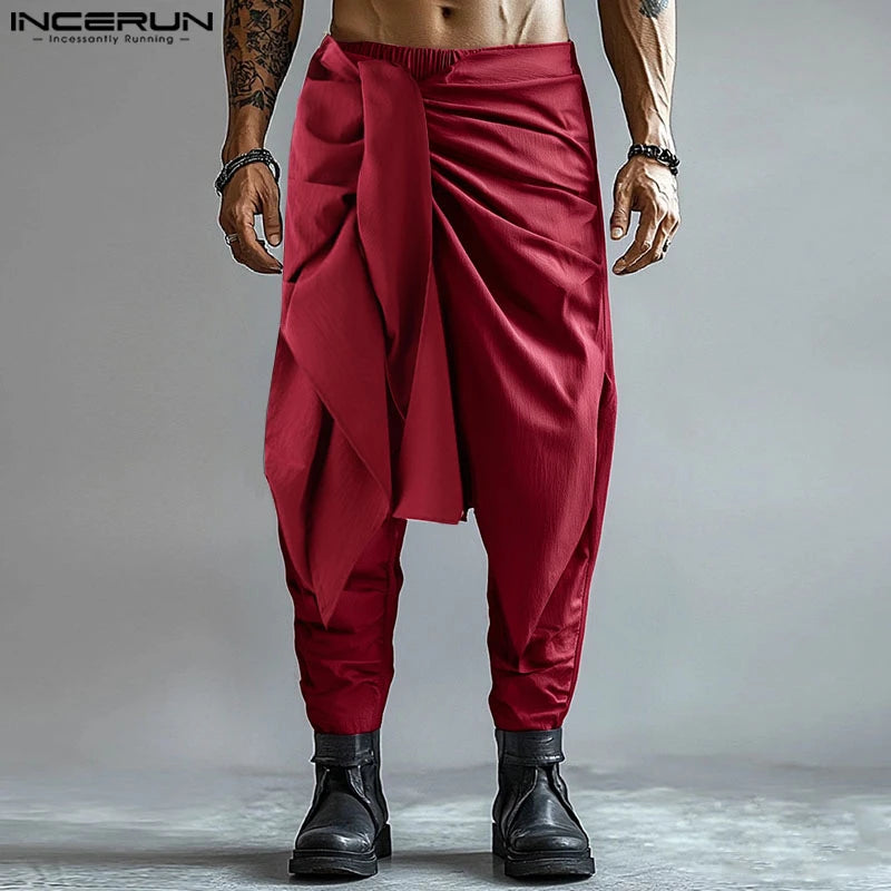 Mode INCERUN Somer Lente Mans Informele Broek Harembroek Geplooide Langbroek Straatdrag Oormaat Mansklere S-5XL
