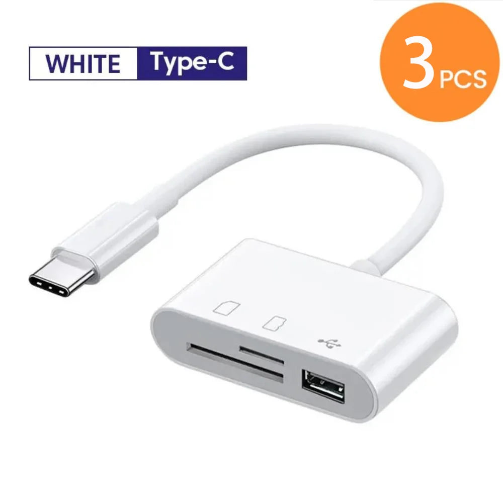3-in-1 Lightning TypeC To SD & TF Card USB Camera AdapterFor iPhone iPad Card Reader USB Dongle for USB Flash Plug Play