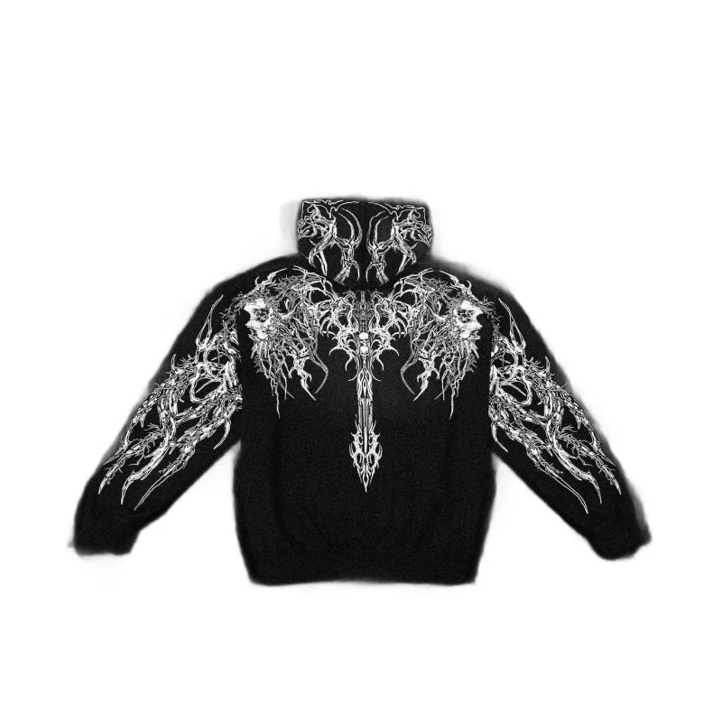 2025 Nuwe Amerikaanse Styl Mans Hooded Sweatshirt Modieuse Handelsmerk Donker Styl Sport Fiksheid Hoë Straat Herfs Winter Mans Sweatshirt