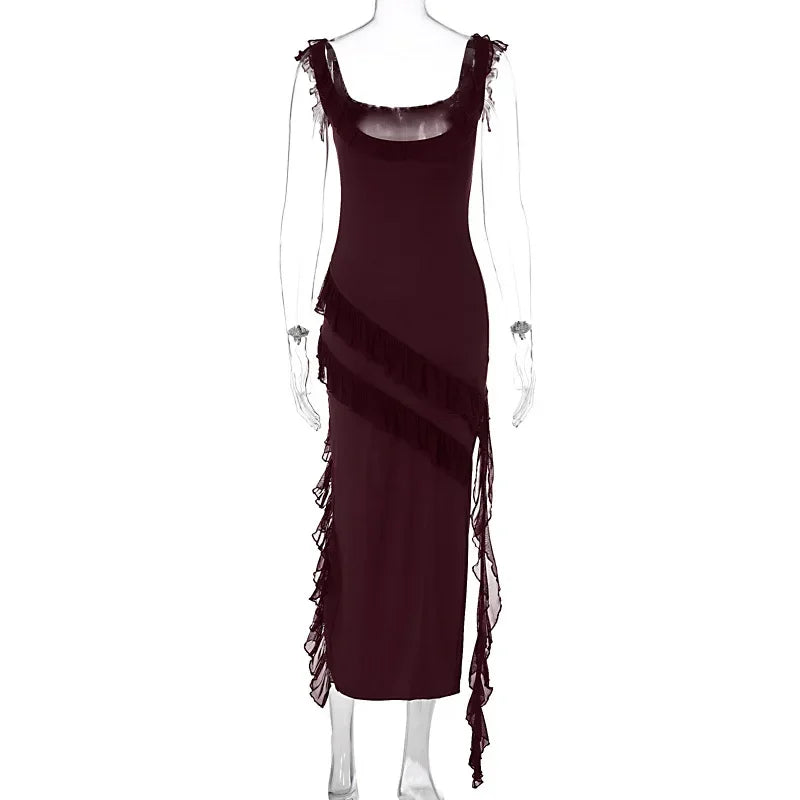 Sexy Sleevelss Ruched Party Club Bodycon Y2K Maxi Split Dresses For Women Summer 2026 Fashion Backless Evening Long Dress Outfit