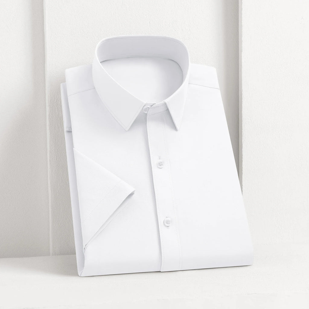 New Men's Business Casual Solid Color Short Sleeved Shirt for Summer Fashion No Ironing Comfortable and Versatile Top
