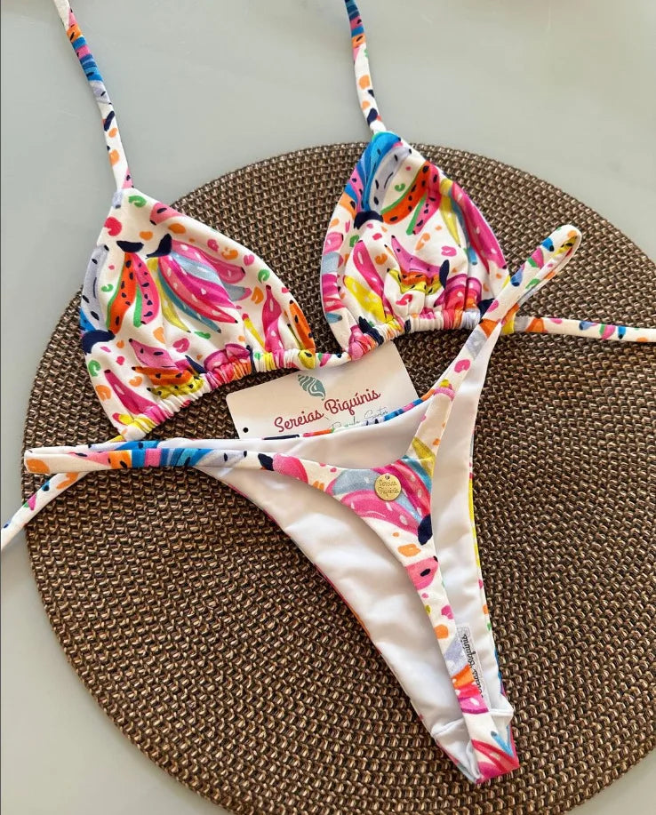 2026 New Sexy Prints Mciro Bikini Set Women Holiday Swimsuit Lace-up Swimwear 2 Piece Set Backless Biquine Brasileiro Beachwear