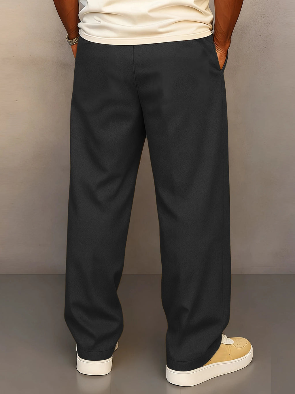 Men s Elastic Waist Jogger Pants with Side Pockets Comfortable Solid Color Casual Mid Rise  Fit Trousers