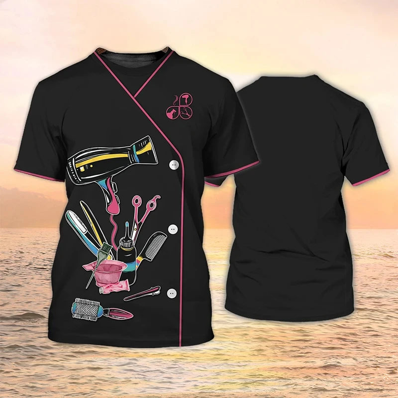 Hairdresser  Men's Fashion 3D Printed T-shirt Casual Fun Short Sleeve Barber Men's Graphic T-shirt Tees Y2k Tops Mens Clothing