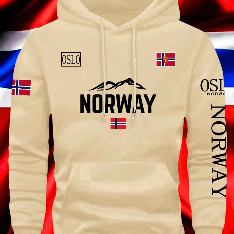 NORWAY printing Autumn winter models Men's Fleece windproof Warm Cotton Oversized Hoodie Outdoor Commuter Men's High Elastic top