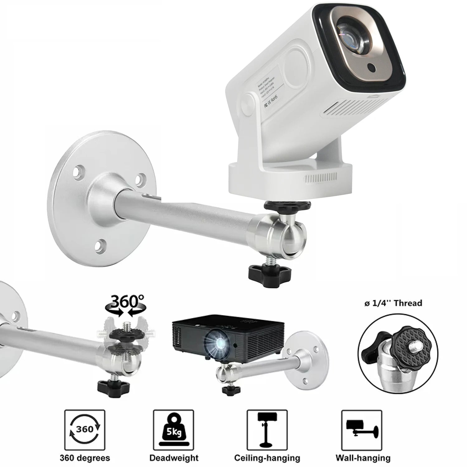 Portable Projector Bracket 360° Rotatable Ceiling Wall Mount Beamer Holder Aluminium Fit for HY260 Pro HY320 Beam Projector