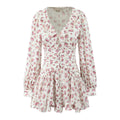 Boho Floral Print Ruffle Mini Dress Women Front Button Long Sleeve V Neck Spring Dresses 2025 Holiday Robe Short Vestidos