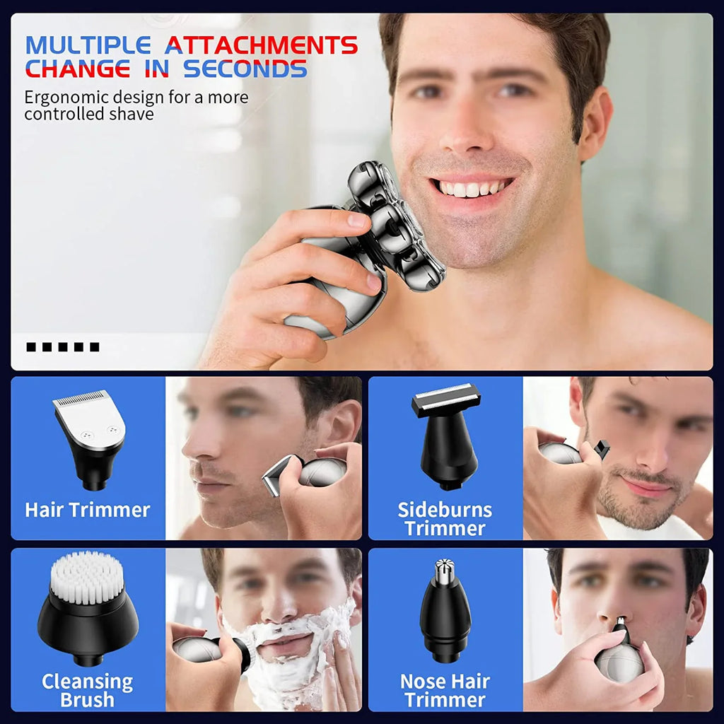 Tinsol 7D Floating Cutter Electric Shaver Head Base Charging Portable Men Beard Trimmer Clipper Skull Shaver Waterproof Shaving