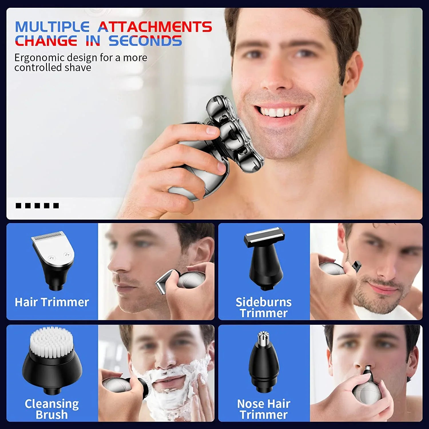 Tinsol 7D Floating Cutter Electric Shaver Head Base Charging Portable Men Beard Trimmer Clipper Skull Shaver Waterproof Shaving