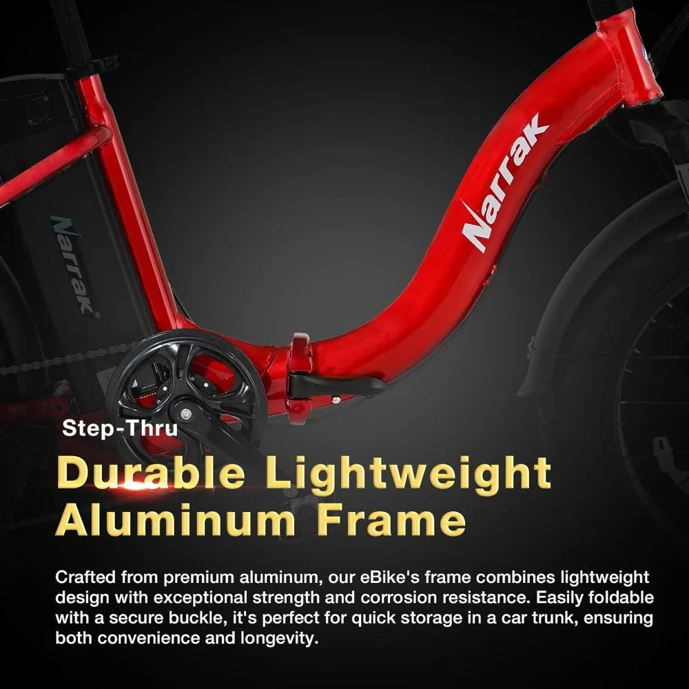 Fat Tire Folding Electric Bike 48V 624Wh Removable Battery 1100W Motor 20mph Suspension Step-Thru Frame, Custom