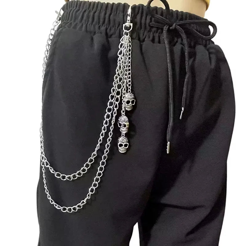 Layered Punk Steet Spike Rivet Metal Chain Keychains For Women Men Pants Jeans Biker Goth Rock Belt Chains Jewelry Accessories
