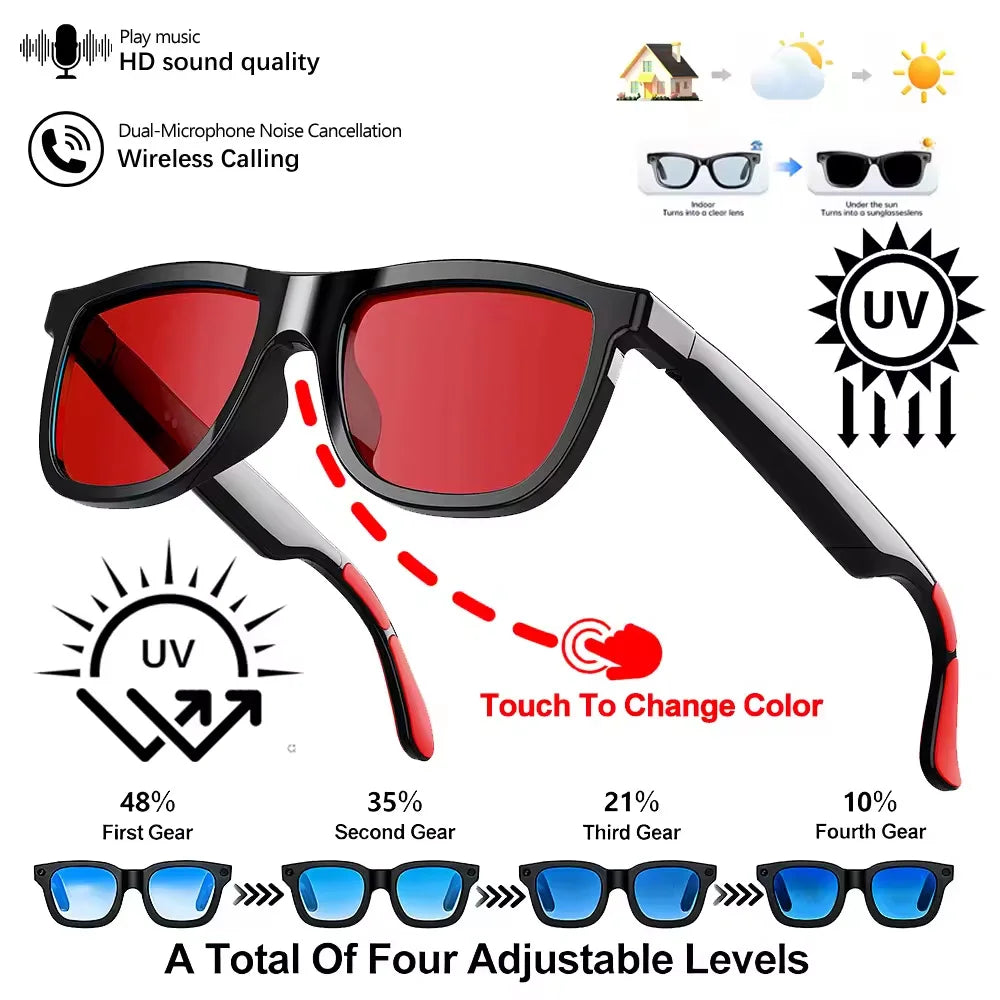 Smart Audio Glasses 2026 Touch Color Changing Lens Dual Microphone Noise Reduction Super Clear Sound Bluetooth Sunglasses Wirele