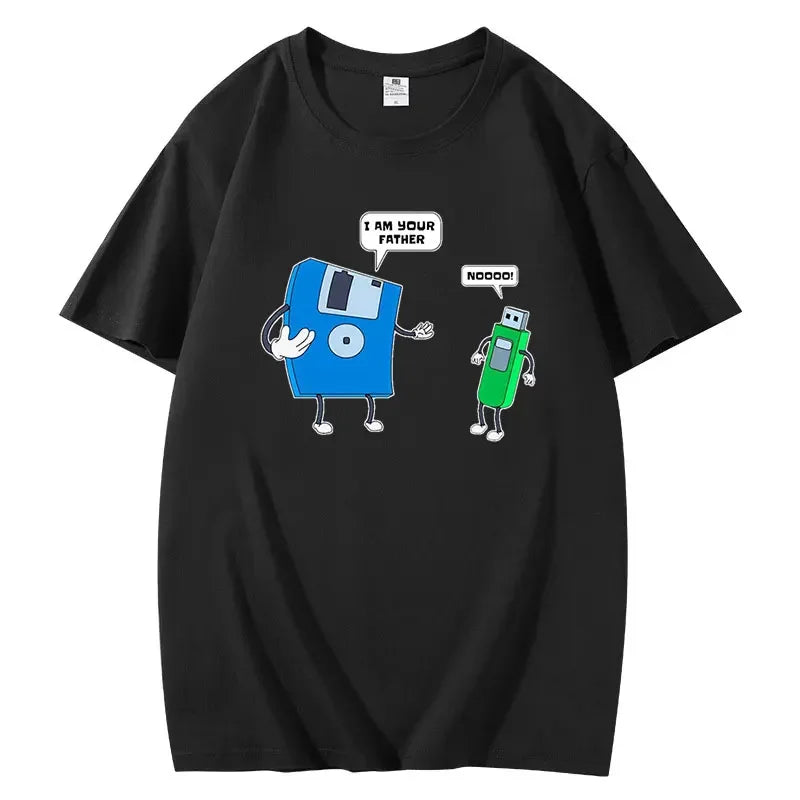 Floppy Disk Graphic Men's Tee Father & Son Floppy Disk Engineer Graphic Short Sleeve Casual Cotton Crew Neck T-Shirt for Men