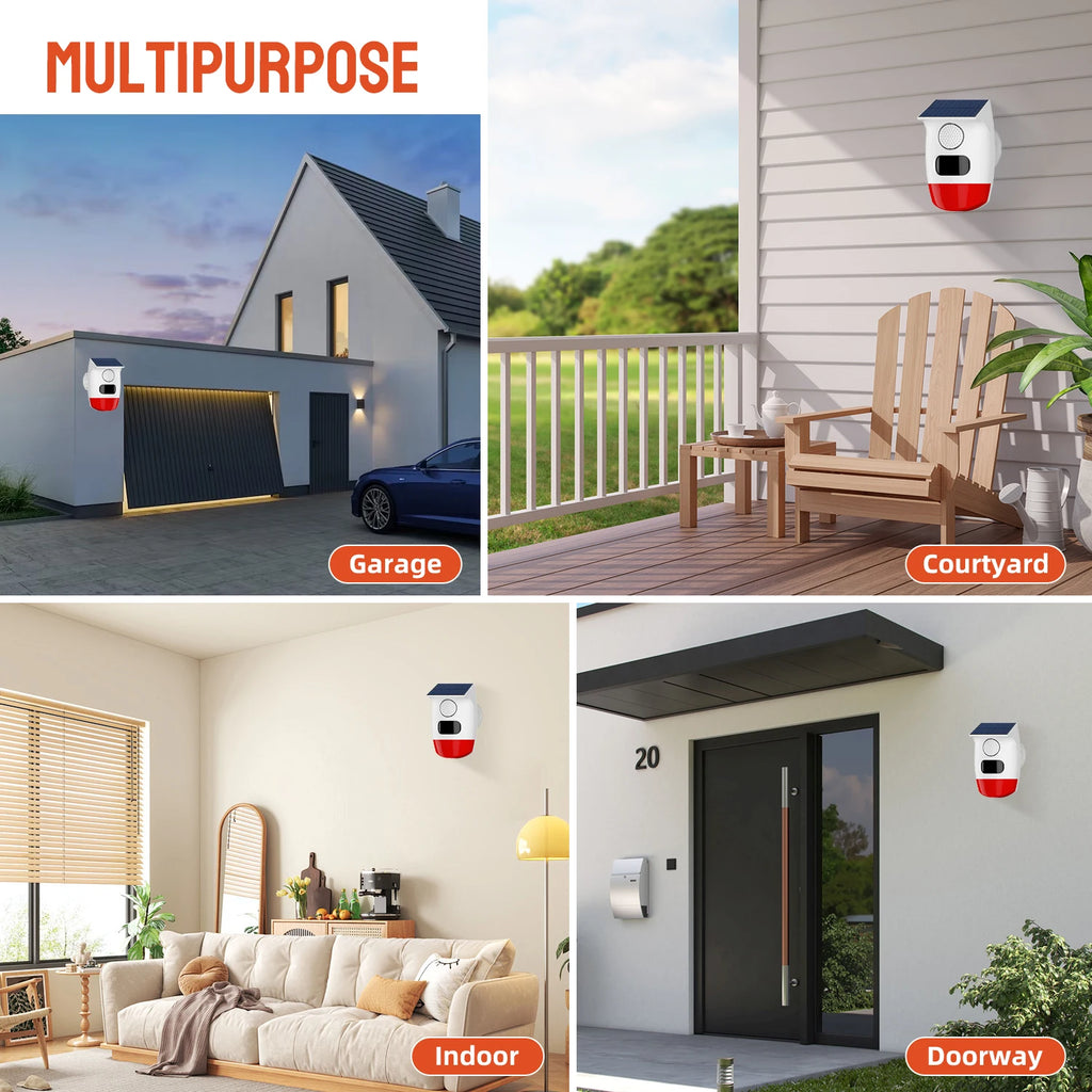 PGST 120dB Solar Independent Alarm Detector PIR Infrared Motion Sensor Siren Horn Home Security Protection Outdoor Waterproof
