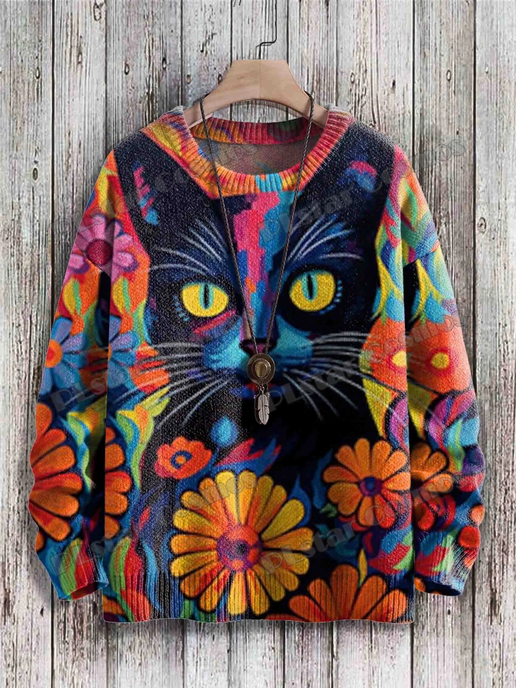 Abstract Art Girl Multicolor Pattern 3D Printed Men's Crewneck Knitted Pullover Winter Unisex Casual Knit Pullover Sweater ZZM47