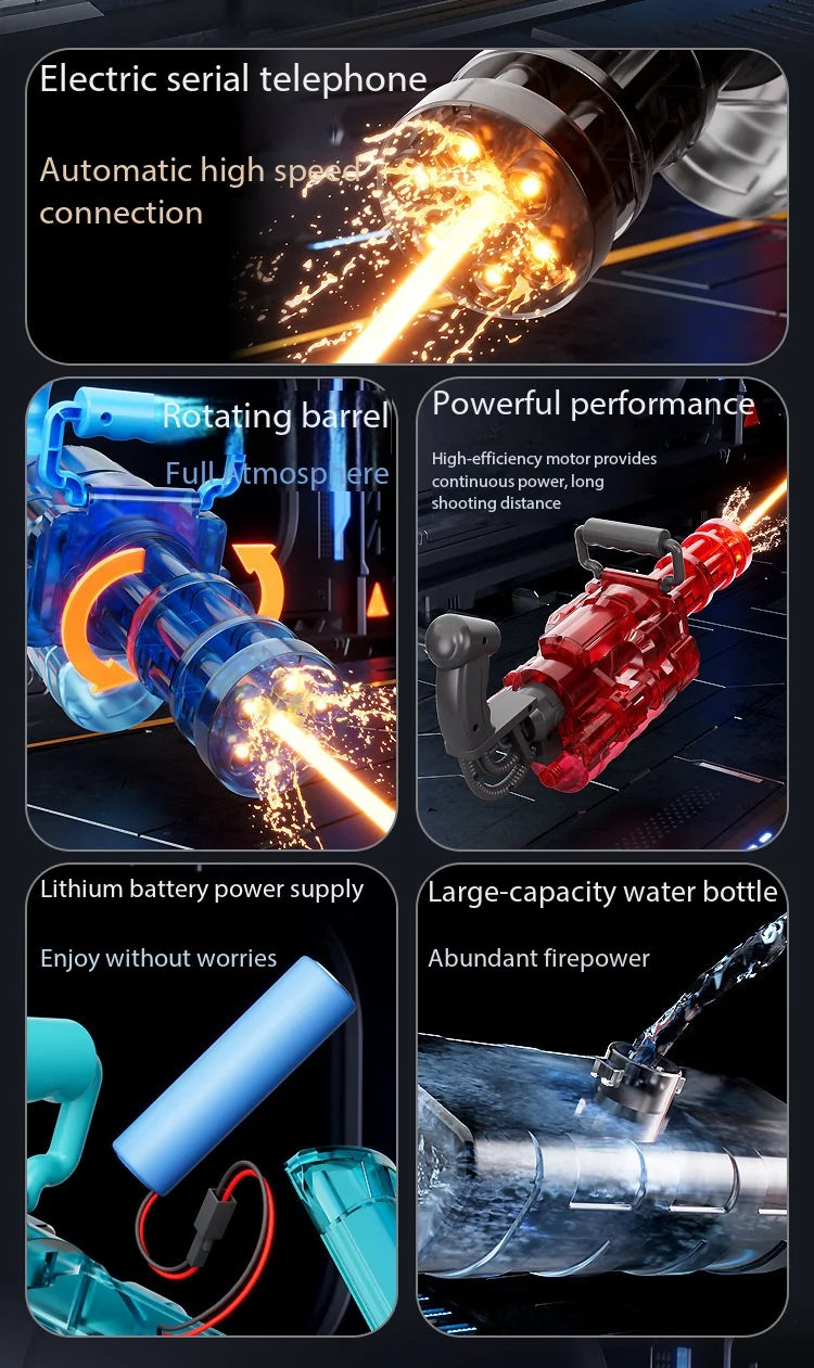 Electric Gatling LED Light Water Gun High-Speed Continuous Burst Rotating Summer Outdoor Beach Pool Party shooting Toy Gift