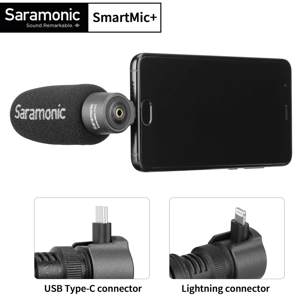 Saramonic SmartMic + Di/UC Tipe-C Rigtinggewende Mikrofoon met Skuimwindskerm vir IOS iPhone 13 11 7 7 plus Android-slimfone