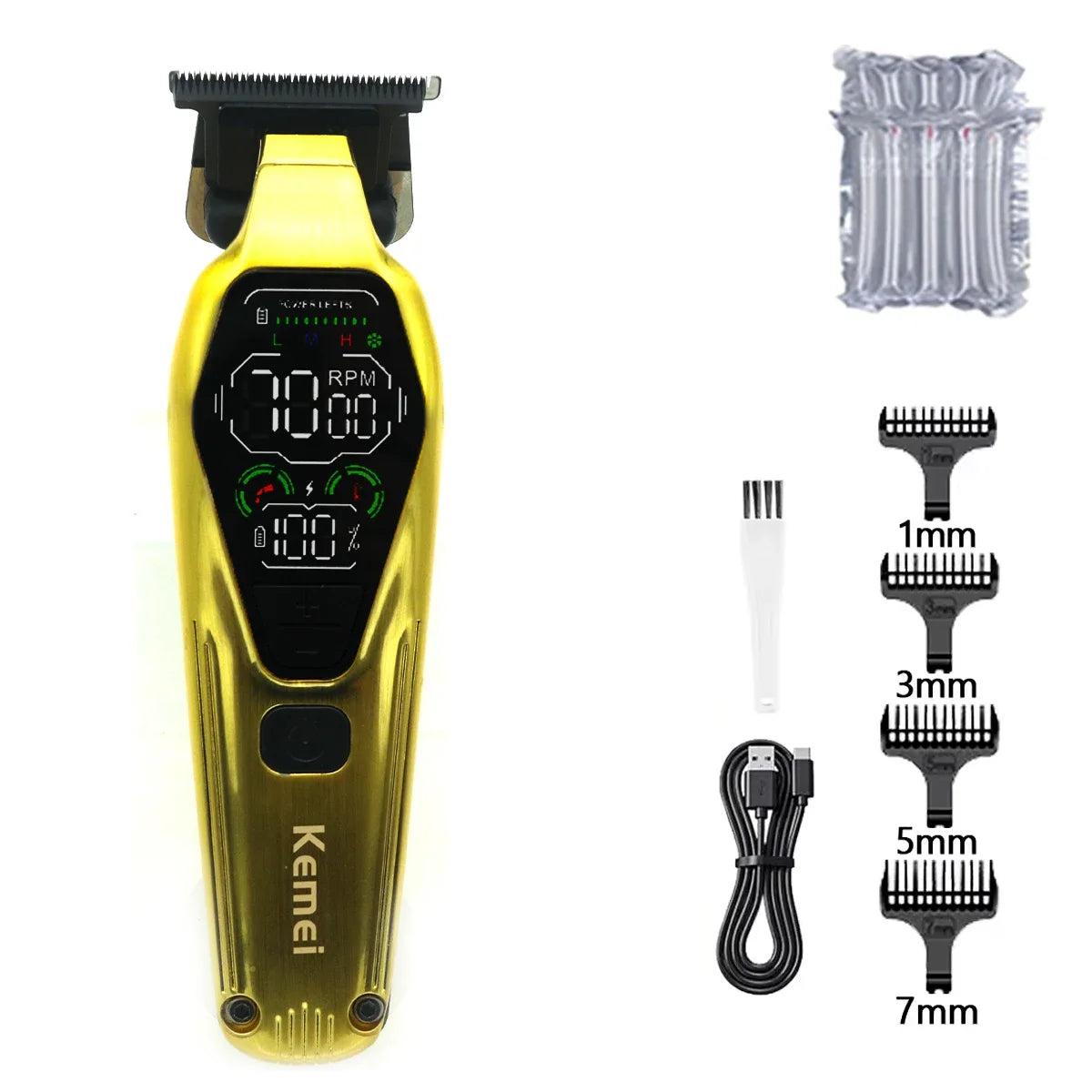 Kemei KM1697 Hair Trimmer for Men 9000RPM 9W Full Metal DLC Blade LED Display Zero Gapped Professional Trimmer Finishing Machine
