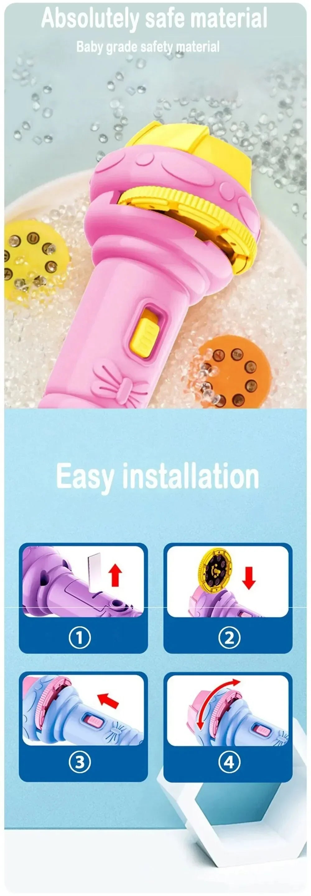 Projector Flashlight for Kids 10 Cards 80 Patterns Bedtime Toys Cartoon Light Educational Toy Gift for Toddler Boys Girls