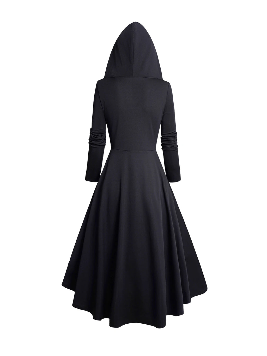 Women's Hoodie Dresses Halloween Skull Lace Patchwork O Ring Grommet Decor Hooded Dress Contrast Long Sleeve High Low Dress