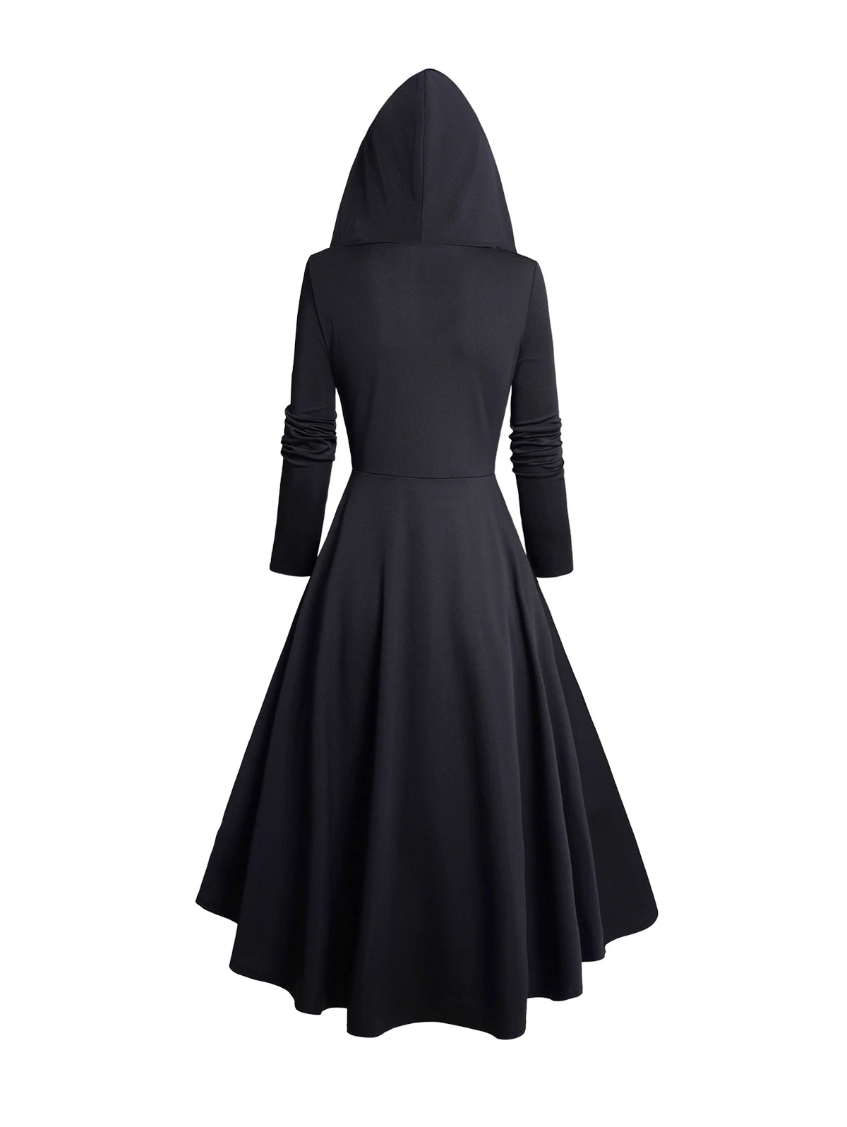 Women's Hoodie Dresses Halloween Skull Lace Patchwork O Ring Grommet Decor Hooded Dress Contrast Long Sleeve High Low Dress