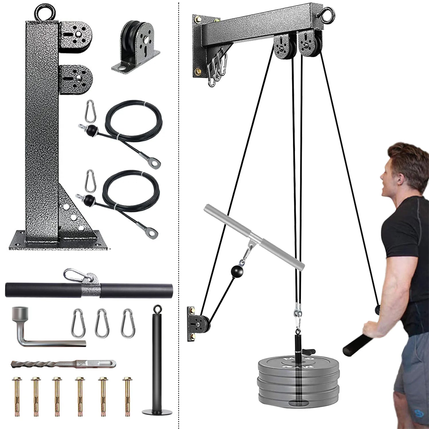 Fitness Wandmontiertes Rollensystem, Gewichtskabel-Rollensystem, Geeignet für Krafttraining im Fitnessstudio, Latzug, Fitness