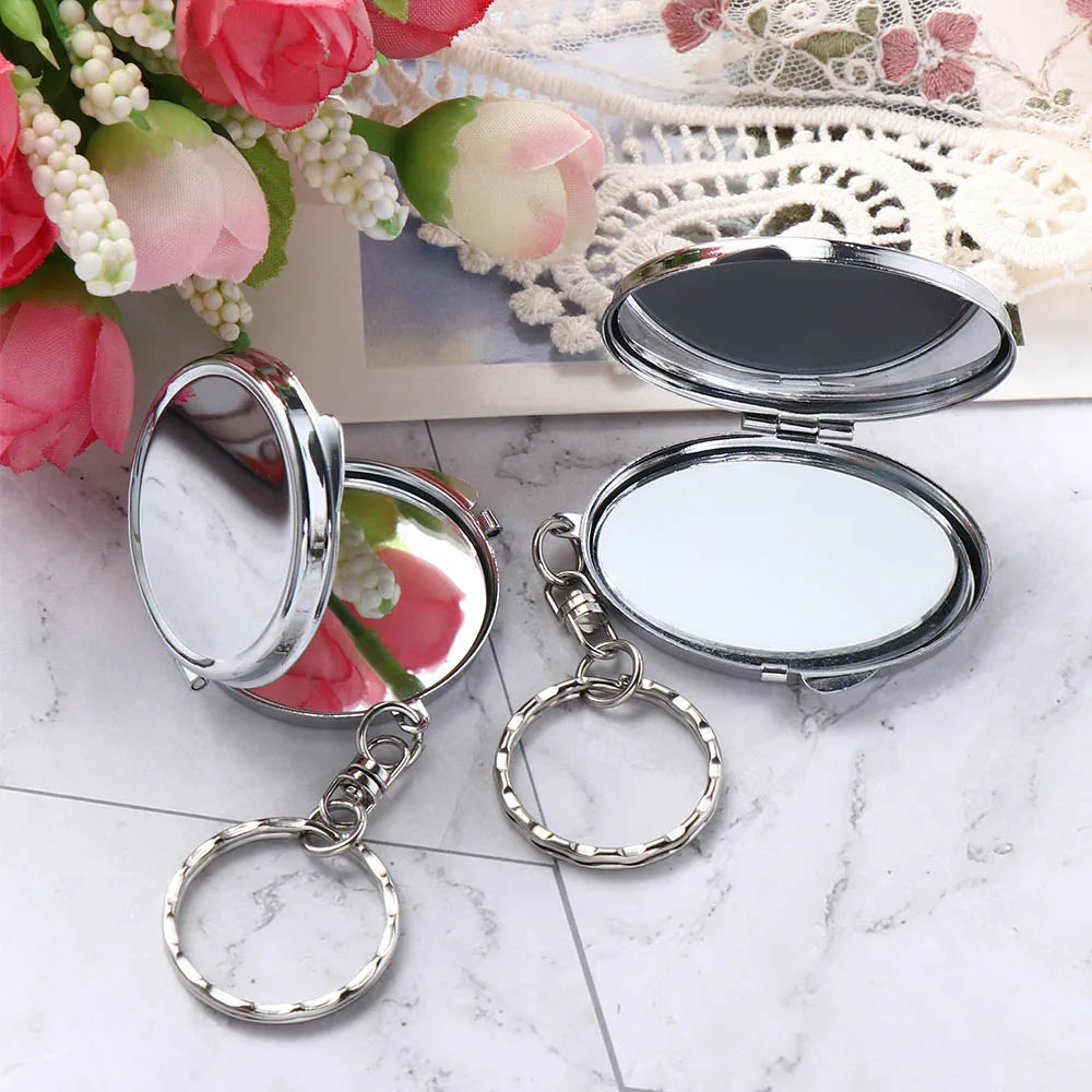 Portable Mini Folding Mirror Key Chain Round Heart Oval Sqaure Shape Pocket Compact Makeup Cosmetic Mirror With Key Ring