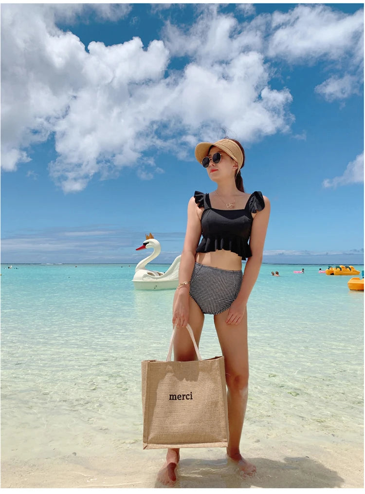 High Waist Women's Bikini Set Padded Ruffle Biquini Suit Two Pieces Swimwear Swimsuit High Quality Beach Suit 2023