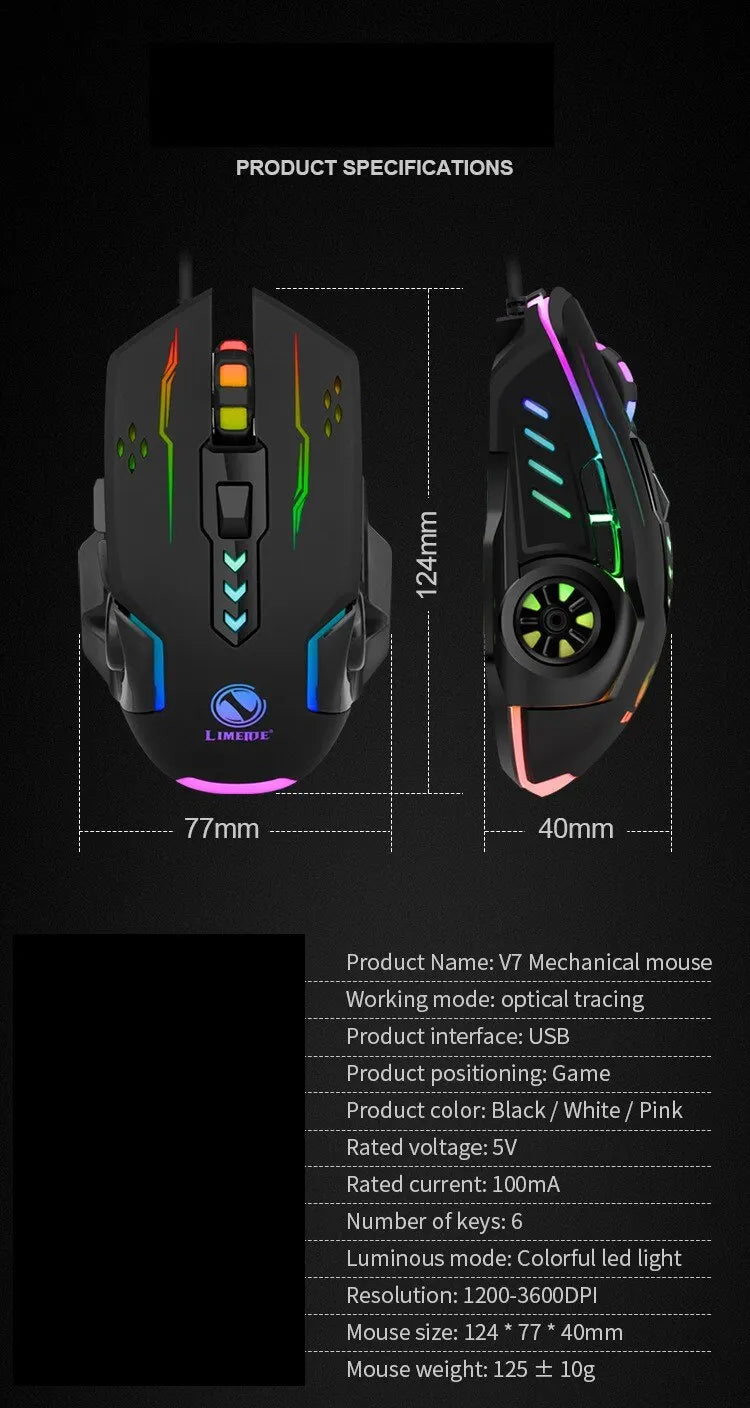 USB Wired Gaming Mouse Mechanical Mice USB Luminous Light Mouse Adjustable Optical Gamer Mouse for PC Computer Game