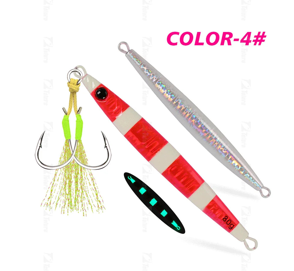 TOLU 2024 New 40g/60g/80g Fast Sinking Jigging Fishing Lure Laser Paper Coating Luminous Jig Lure Sea Fishing Trolling Jigging