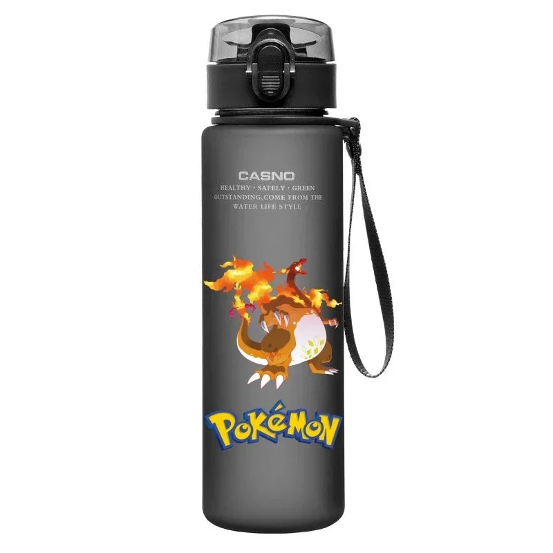 560ML Pokemon Water Cup Pikachu Mewtwo Gengar Portable Plastic Cartoon Outdoor Sports Large Capacity Travel Hiking Water Bottle