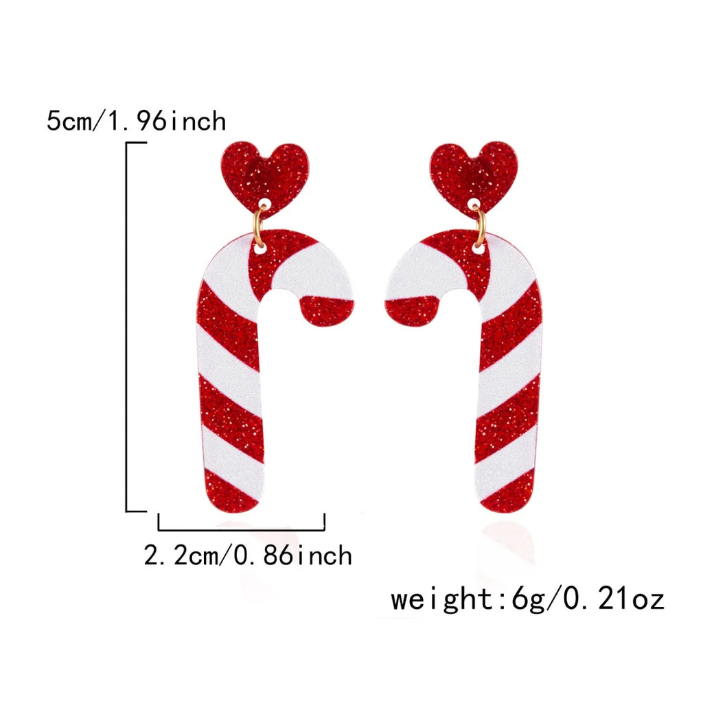 Christmas Acrylic Heart Santa Claus Deer Candy Crutch Xmas Tree Soldier Drop Earrings Cute Holiday Jewelry For Women Men Gifts