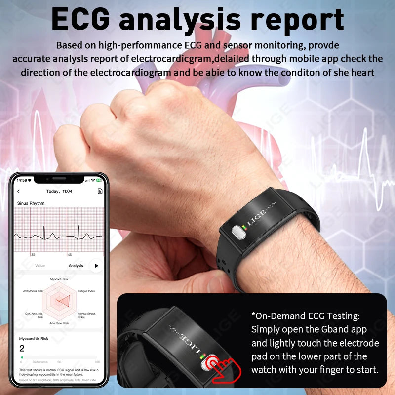 LIGE Fitness Tracker ECG+PPG SpO2 Sport Smart Bracelet Body Fat BMI Heart Rate Blood Pressure Monitor Pedometer Smartwatch Band