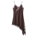 TFMLN Damen sexy Spitzen-Spleiß-Kleider Sommer einfarbig ärmelloses asymmetrisches Kleid rückenfrei schmal Damen Party Sling Minikleid