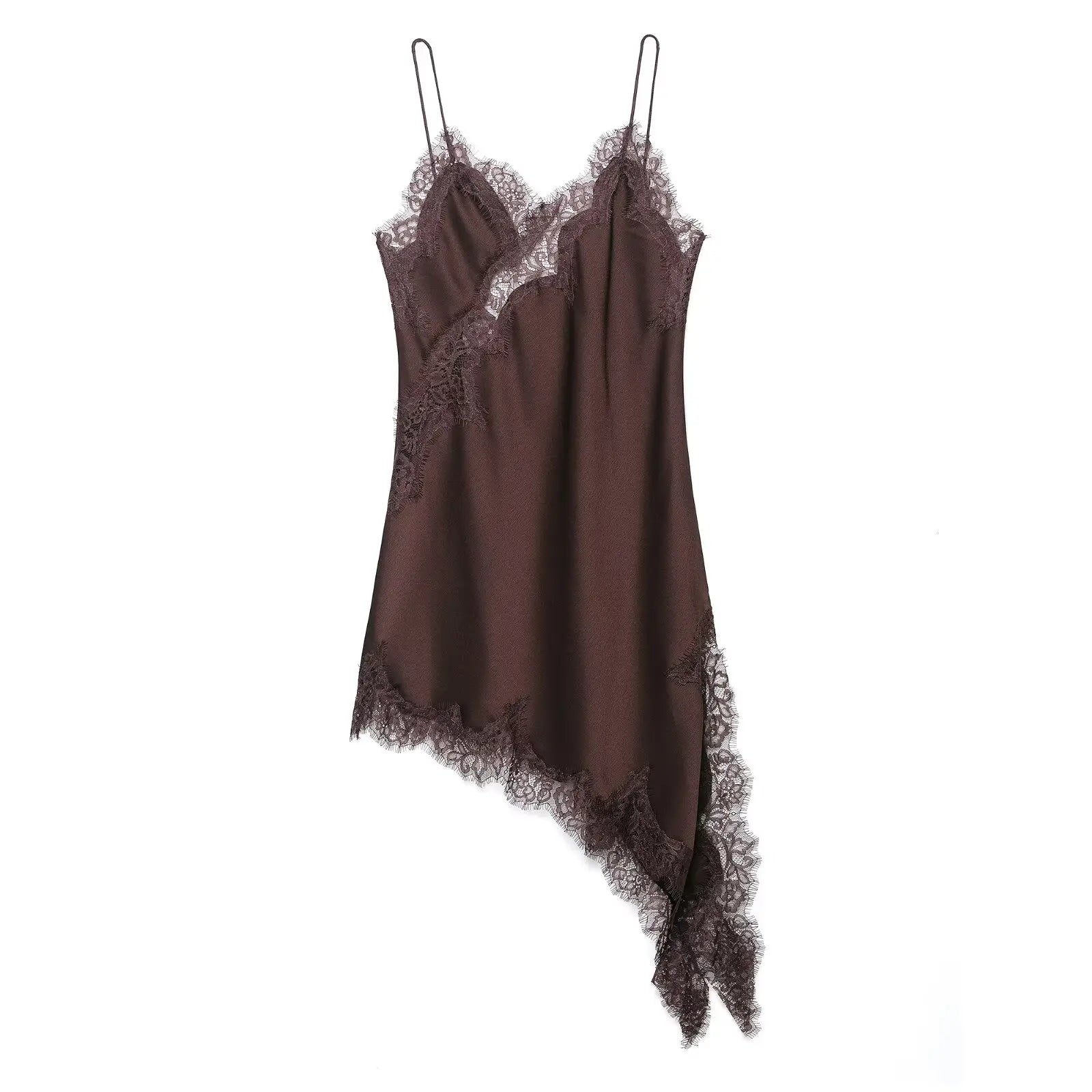 TFMLN Damen sexy Spitzen-Spleiß-Kleider Sommer einfarbig ärmelloses asymmetrisches Kleid rückenfrei schmal Damen Party Sling Minikleid